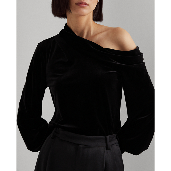Polo Black One-Shoulder Velvet Top Lauren 6