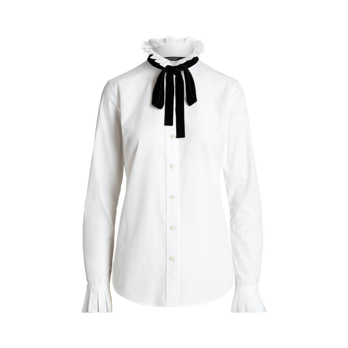 Tie Neck Cotton Broadcloth Shirt