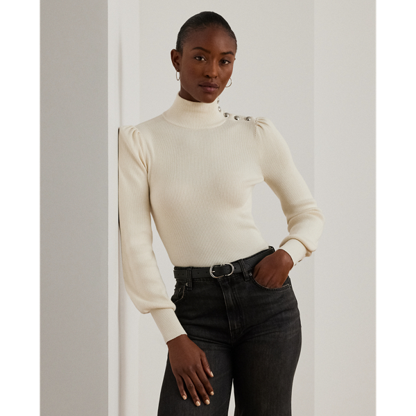 Button-Trim Mockneck Sweater