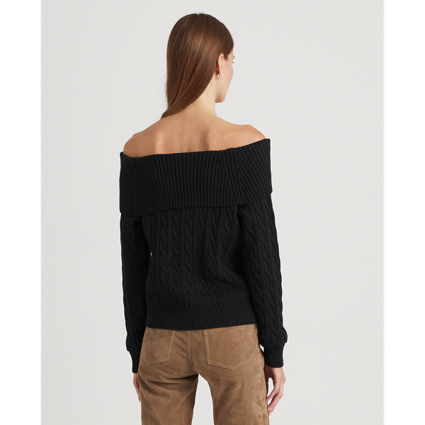 Polo Black Off-the-Shoulder Cable-Knit Sweater Lauren 5