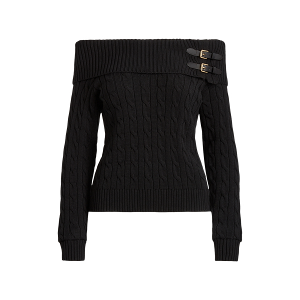 Polo Black Off-the-Shoulder Cable-Knit Sweater Lauren 2