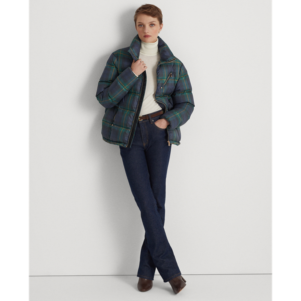 Blue/Green Multi Plaid Quilted Down Coat Lauren 4