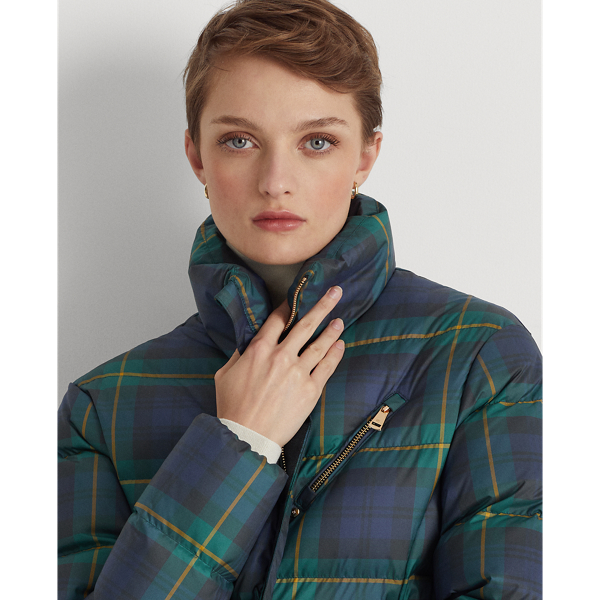 Blue/Green Multi Plaid Quilted Down Coat Lauren 6