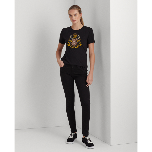Beaded-Crest Cotton-Blend Tee