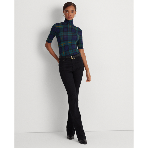 Plaid Stretch Jersey Turtleneck