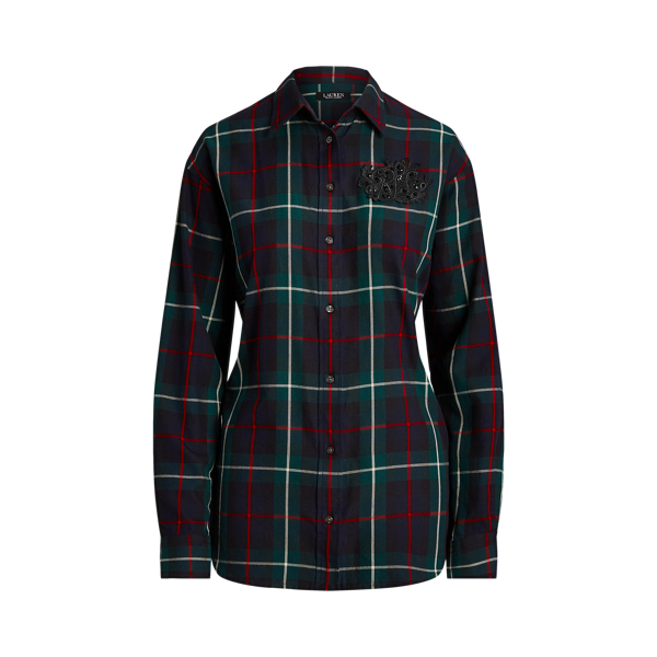 Camisa sarja xadrez com metais preciosos Lauren Petite em 1