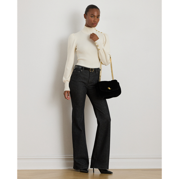 Button-Trim Mockneck Sweater
