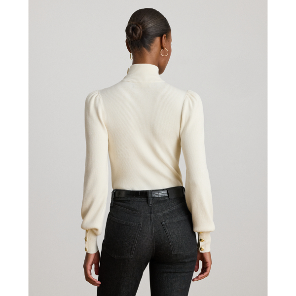 Button-Trim Mockneck Sweater
