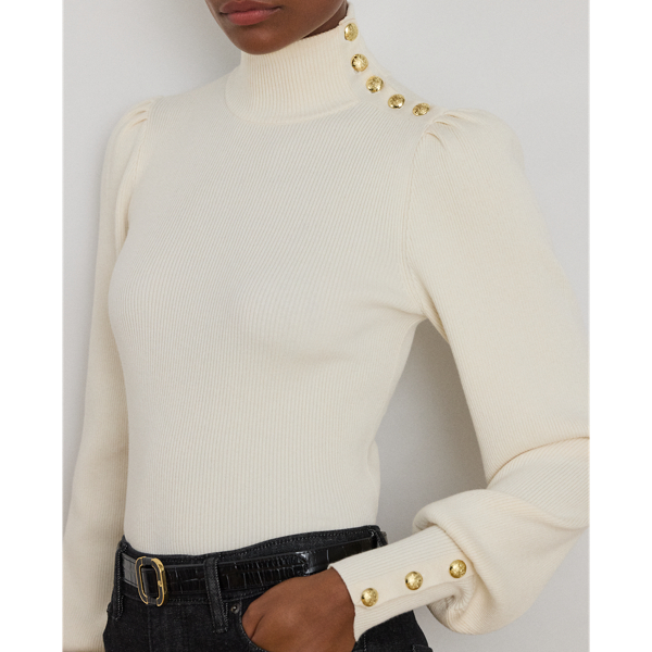 Button-Trim Mockneck Sweater