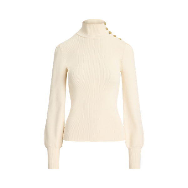 Button-Trim Mockneck Sweater