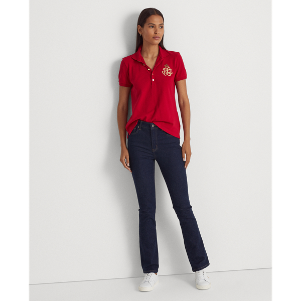 Classic Red Beaded-Logo Piqu&eacute; Polo Shirt Lauren Petite 4