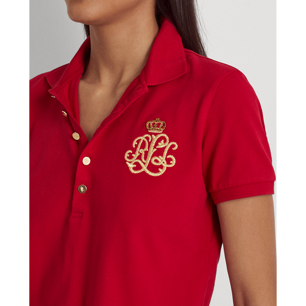 Classic Red Beaded-Logo Piqu&eacute; Polo Shirt Lauren Petite 6
