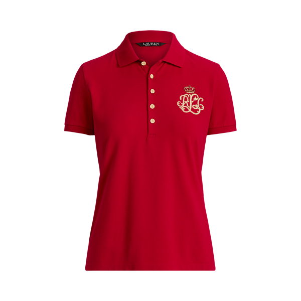 Classic Red Beaded-Logo Piqu&eacute; Polo Shirt Lauren Petite 2