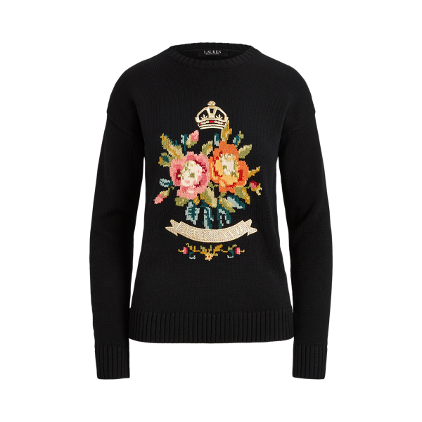 Intarsia-Knit Cotton-Blend Sweater Lauren Petite 1