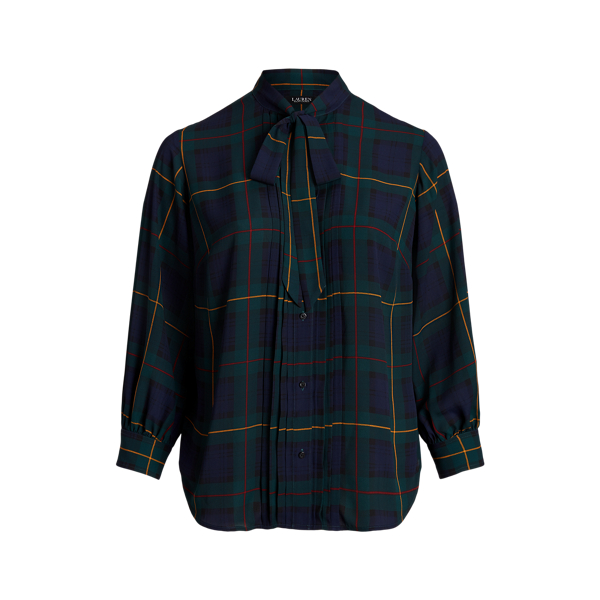 Plaid Georgette Tie-Neck Shirt Lauren Woman 1