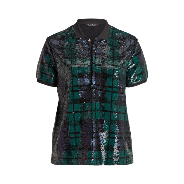 Plaid Sequined Polo Shirt Lauren Woman 1