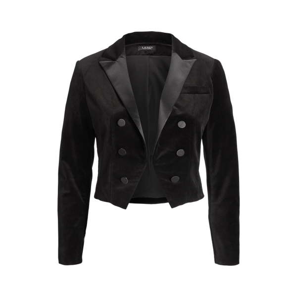 Stretch Velvet Cropped Blazer Lauren Woman 1