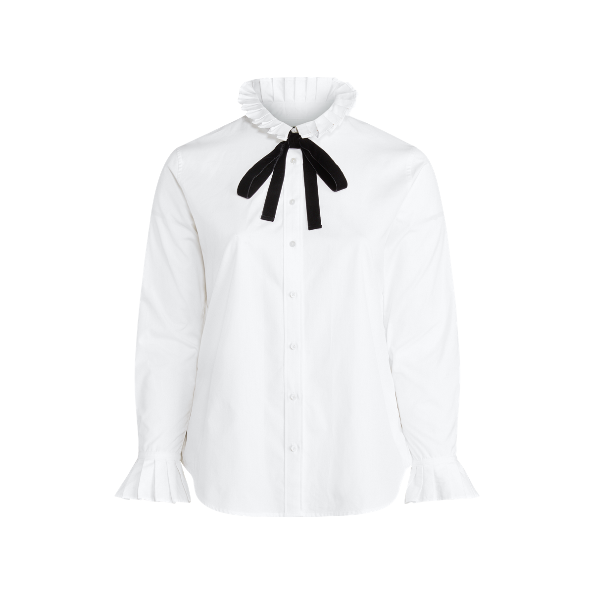 Cotton Broadcloth Tie Neck Shirt