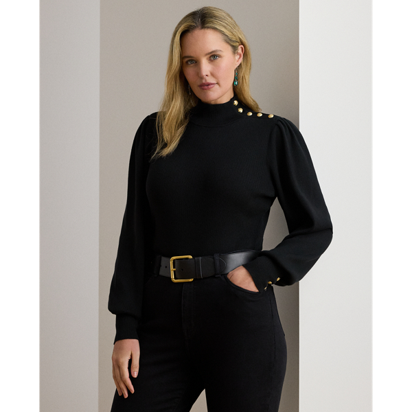 Polo Black Button-Trim Mockneck Sweater Lauren Woman 1