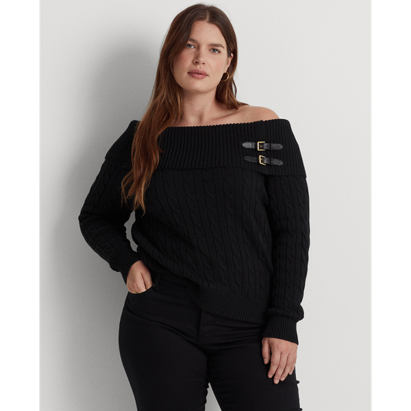Off the Shoulder Cable Knit Sweater