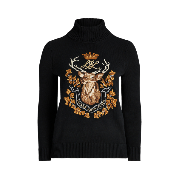 Intarsia-Knit Cotton Turtleneck Sweater Lauren Woman 1
