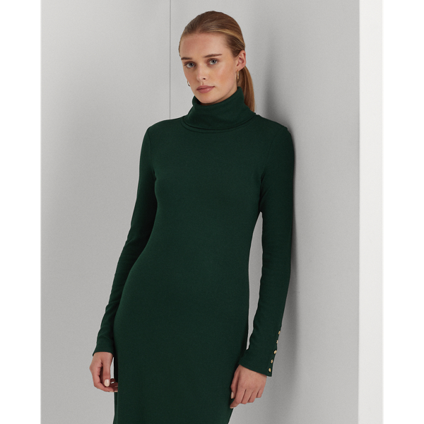 Moss Agate Cotton-Blend Turtleneck Dress Lauren 4