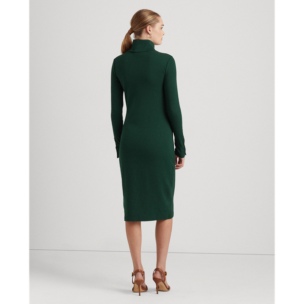 Moss Agate Cotton-Blend Turtleneck Dress Lauren 5