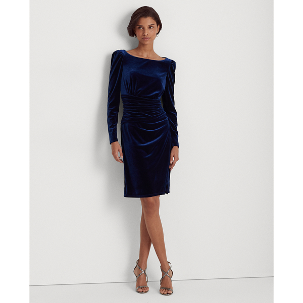 Lighthouse Navy Velvet Puff-Sleeve Cocktail Dress Lauren 1