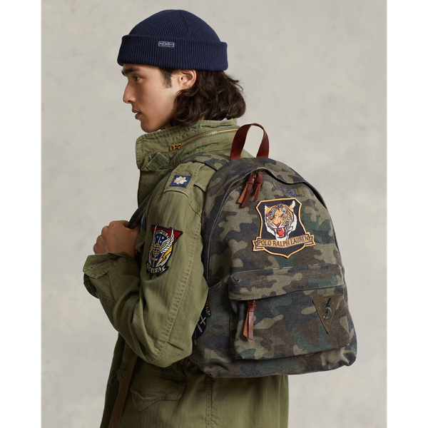 Camo canvas backpack on sale