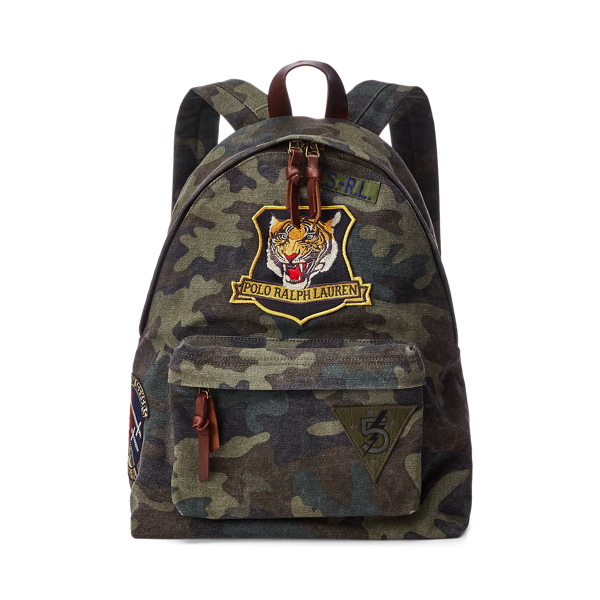 Tiger-Patch Camo Canvas Backpack