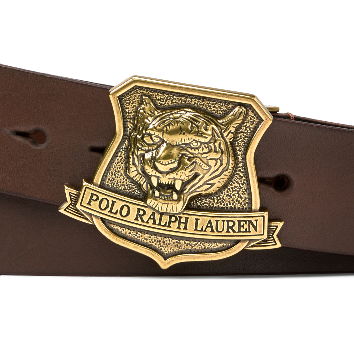 Мужской ремень Ralph Lauren Tiger-Buckle Leather Belt, цвет: Коричневый — фото 1