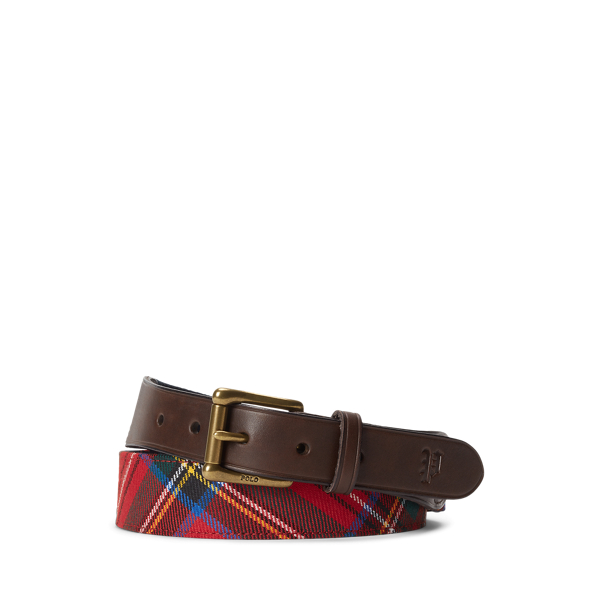 Leather-Trim Tartan Belt