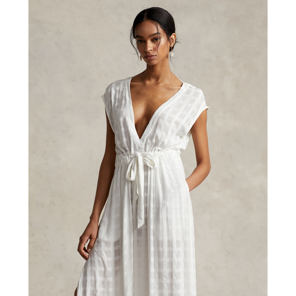 White Plaid Translucent Cover-Up Maxidress Polo Ralph Lauren 3