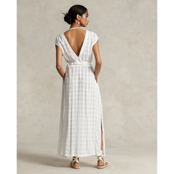 White Plaid Translucent Cover-Up Maxidress Polo Ralph Lauren 4