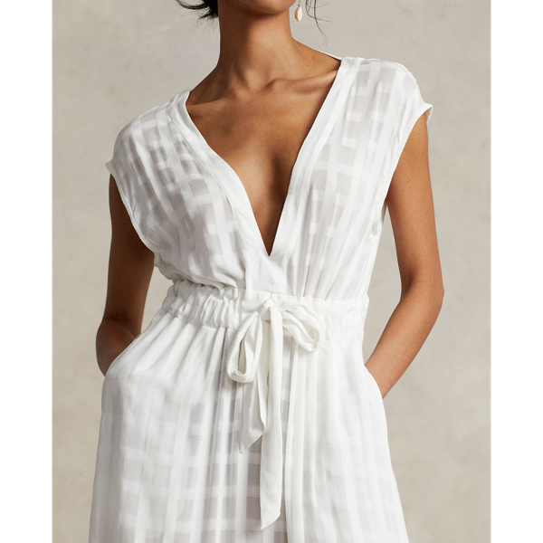 White Plaid Translucent Cover-Up Maxidress Polo Ralph Lauren 5