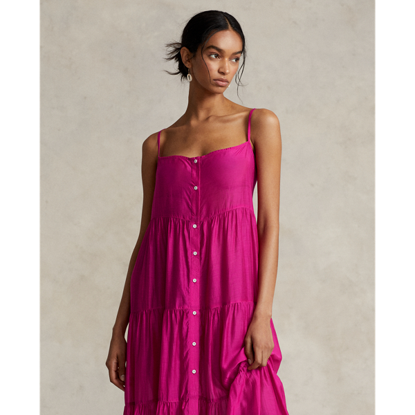Hot Pink Tiered Translucent Cover-Up Maxidress Polo Ralph Lauren 3