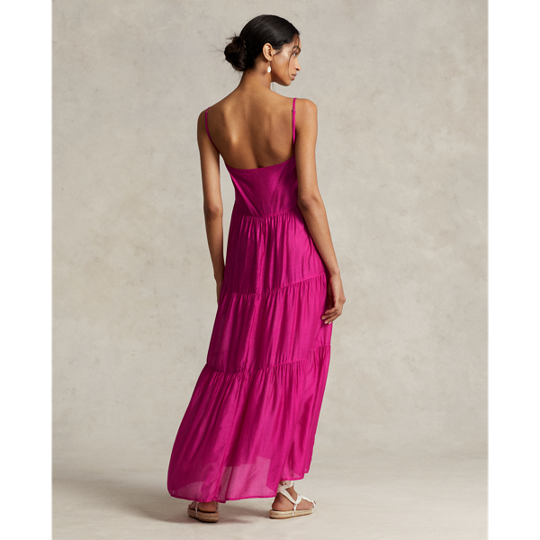 Hot Pink Tiered Translucent Cover-Up Maxidress Polo Ralph Lauren 4