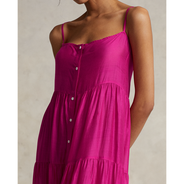 Hot Pink Tiered Translucent Cover-Up Maxidress Polo Ralph Lauren 5