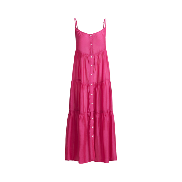 Hot Pink Tiered Translucent Cover-Up Maxidress Polo Ralph Lauren 2