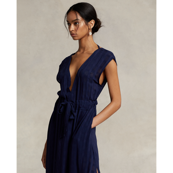 Dark Navy Plaid Translucent Cover-Up Maxidress Polo Ralph Lauren 3