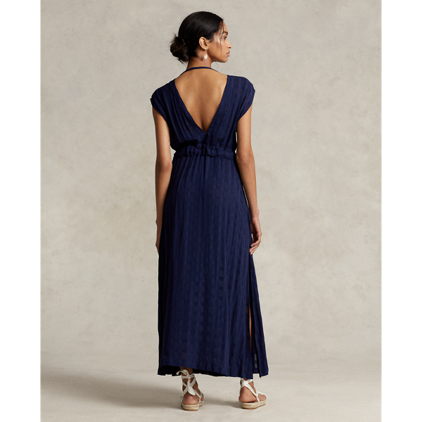 Dark Navy Plaid Translucent Cover-Up Maxidress Polo Ralph Lauren 4