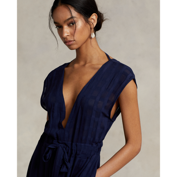 Dark Navy Plaid Translucent Cover-Up Maxidress Polo Ralph Lauren 5