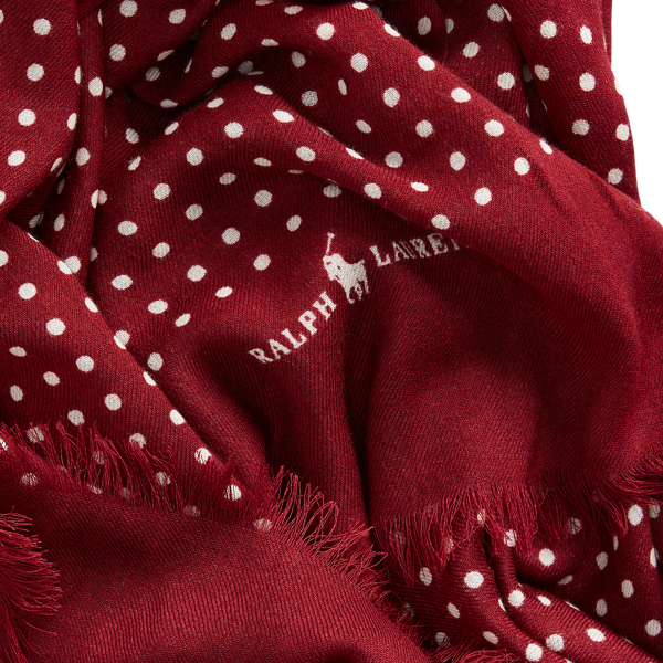 Wine/Cream Polka-Dot Wool-Cashmere Scarf Polo Ralph Lauren 3