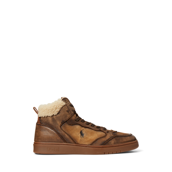 Court Leather Shearling High Top Trainer for Men Ralph Lauren UK