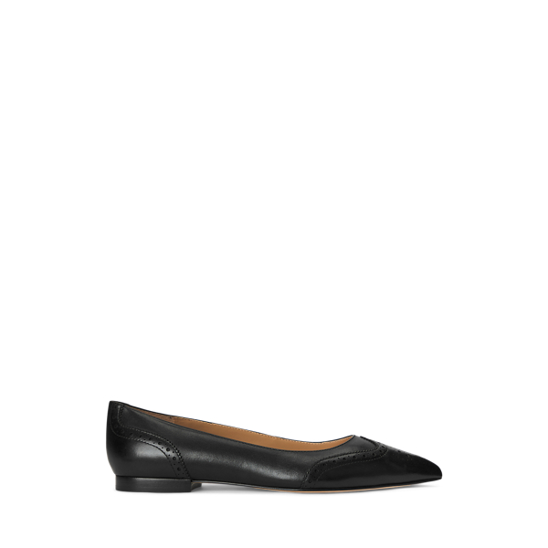 Black Loraine Burnished Leather Ballet Flat Lauren 1