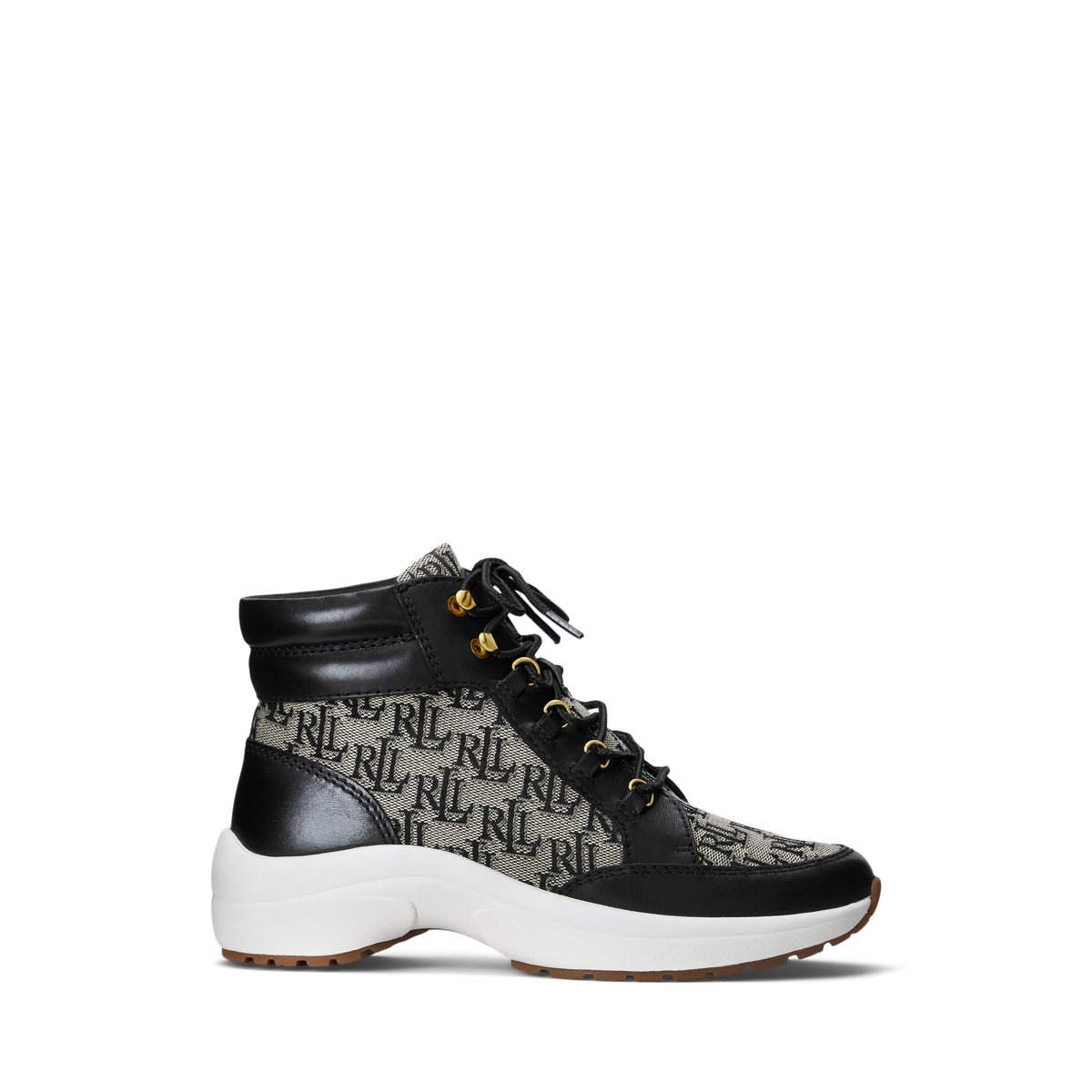 RALPH LAUREN” RYLEE MONOGRAM JACQUARD HIGH-TOP SNEAKER Rylee Monogram Jacquard High-Top Sneaker