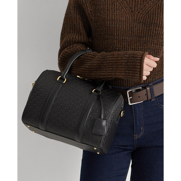 Black Debossed Leather Medium Kaden Satchel Lauren 8