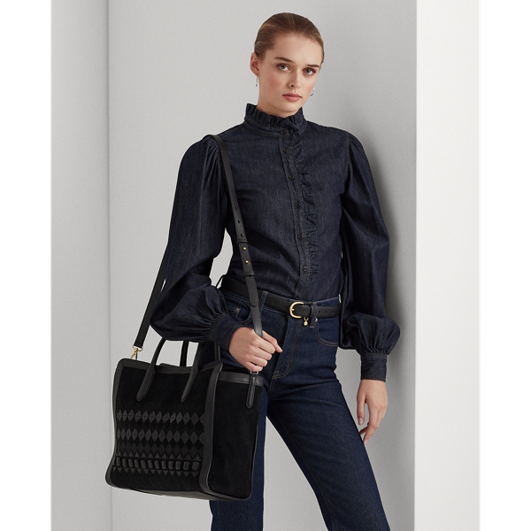 Black Fair Isle Suede Large Tyler Tote Lauren 8