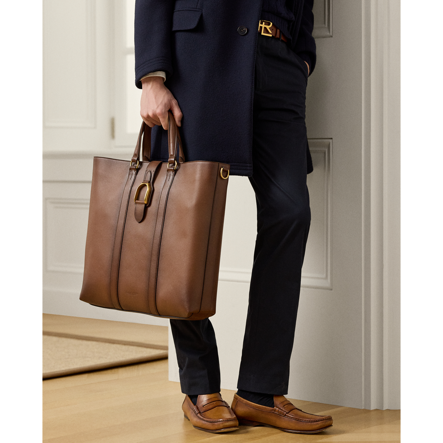 Мужская сумка Ralph Lauren Welington Burnished Calfskin Tote, цвет: Коричневый / Каштановый — фото 5