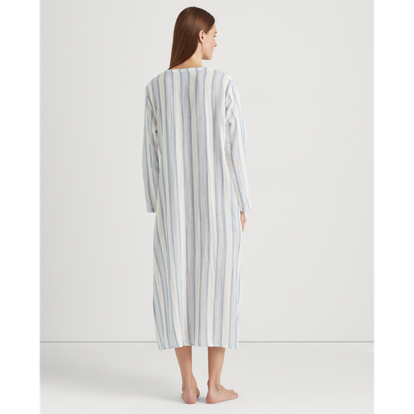 Blue Stripe Striped Cotton Gauze Henley Caftan Lauren 5